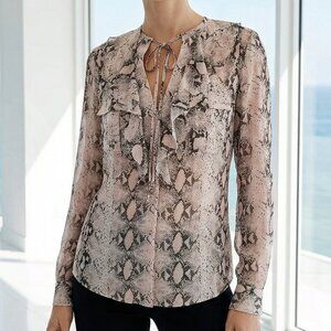 NWT $450 L'AGENCE Tabitha pintuck Python Print Snake long sleeve button down XS